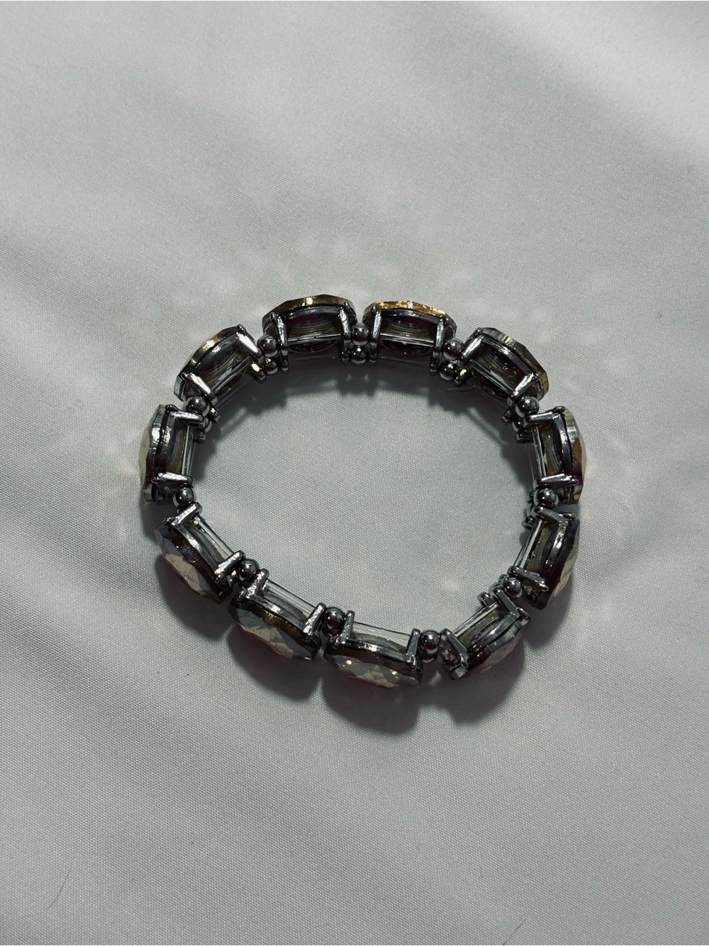 Crystal Stretch Bracelet - Silver tone Clear Amber Color Stones - Picture 2 of 3